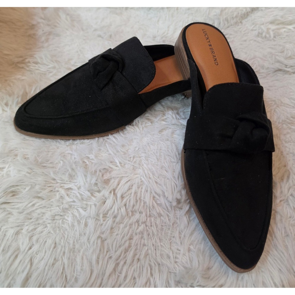 Lucky Brand Alusia Faux Suede Knot Mules in Black - Size 7.5M (Brand New in Box)